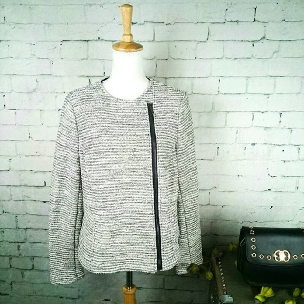 Lane Bryant Tweed Asymmetrical Jacket Black/Wht 14